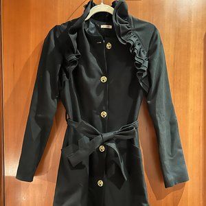 Ida Sjostedt Lightweight belted jacket with gold buttons and ruffle detail